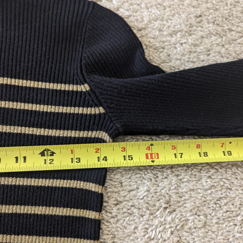 Lauren Ralph Lauren Vintage Turtleneck Striped Ribbed Sweater Speckled Gold - Picture 6 of 9